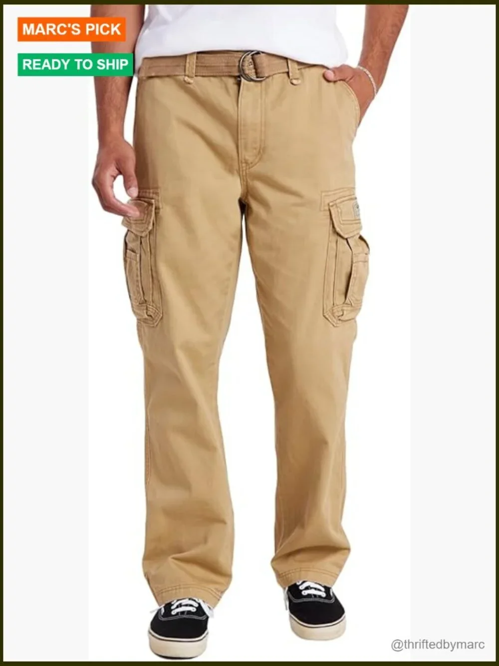 Relaxed Fit Cargo Pants with Belt Cotton Twill Casual Straight Leg